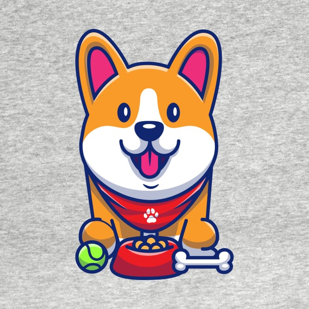 Cute Corgi, Food, Bone And Baseball Cartoon by Catalyst Labs